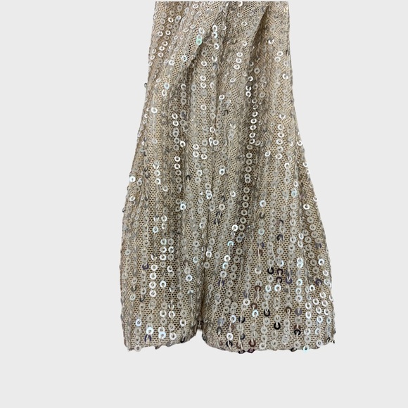 NWT Mac Duggal Silver Sequin Ruffle Hem High Slit Maxi Dress Size 8 - Picture 6 of 12